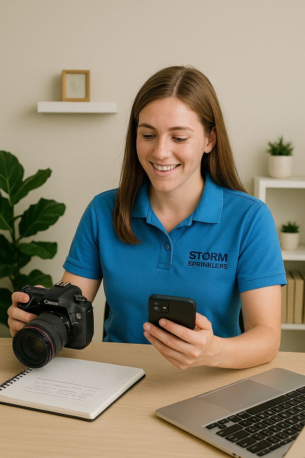 Door-to-door sales representative promoting residential sprinkler installation services in Utah