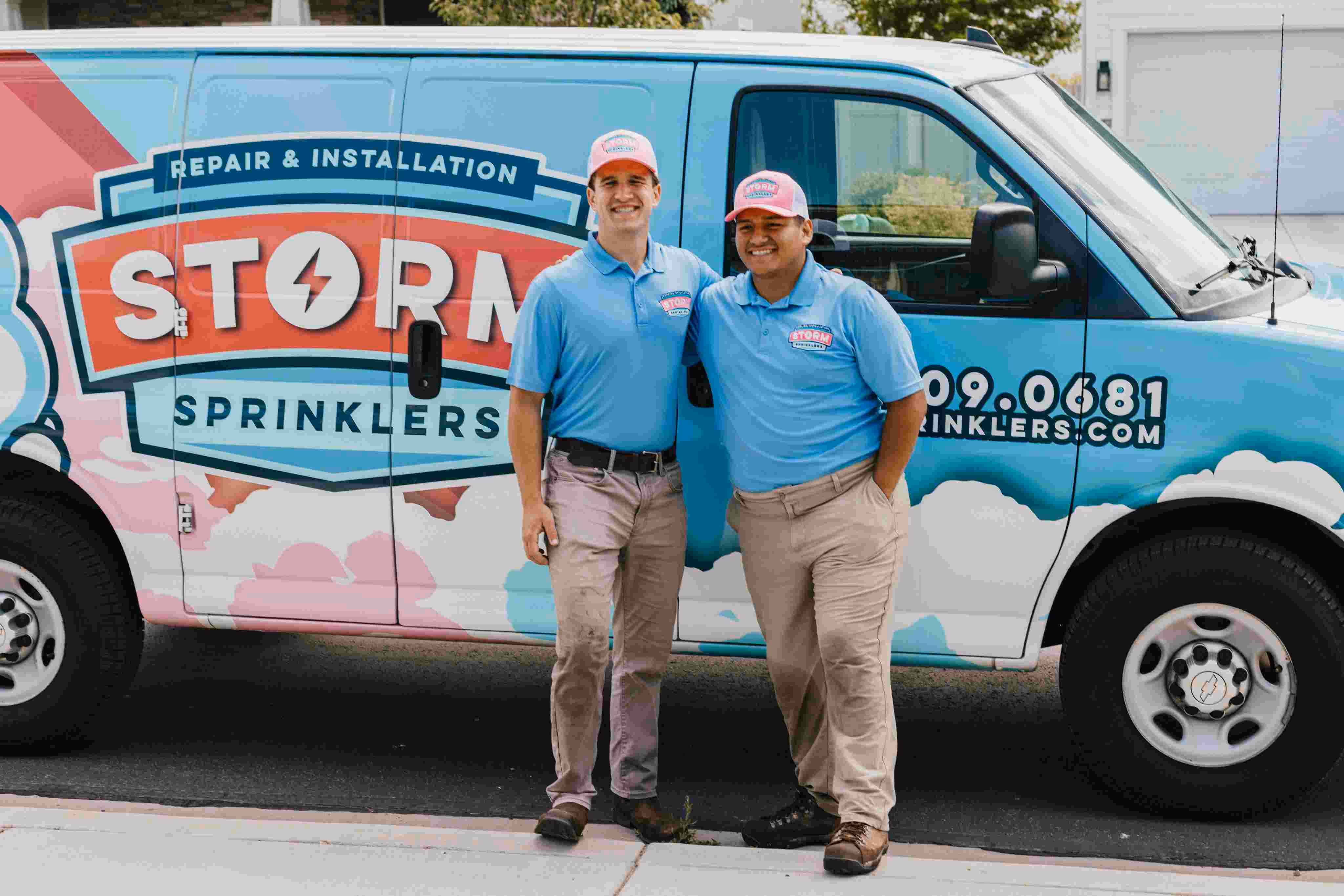 Storm Sprinklers service van and technicians for Utah County and Salt Lake County irrigation