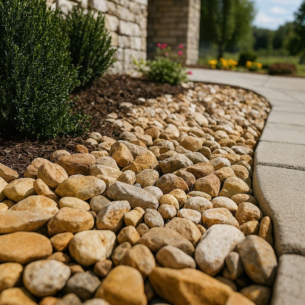Beautifully landscaped rocks and mulch