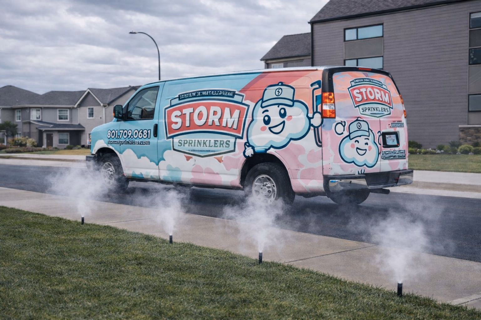 Storm Sprinklers technician performing a sprinkler blowout winterization in Utah