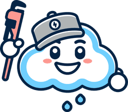 Storm Sprinklers cloud mascot holding a wrench, representing our repair and installation services